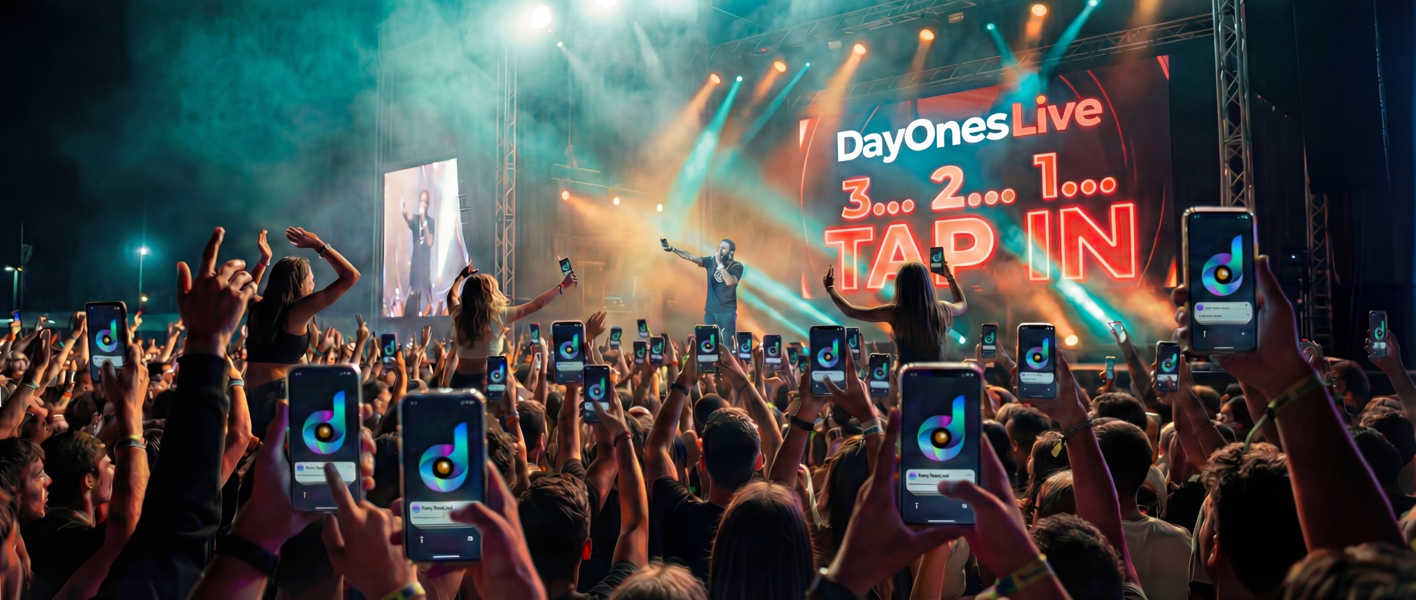 DayOnes Live Tap In moment inside a concert crowd